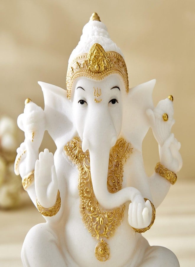 Karigaari India Dhayana Duri White & Gold Sitting Ganesha Figurine | Polyresin Meditation Ganesha Idol for Peace, Wisdom & Auspicious Home Décor - Image 2